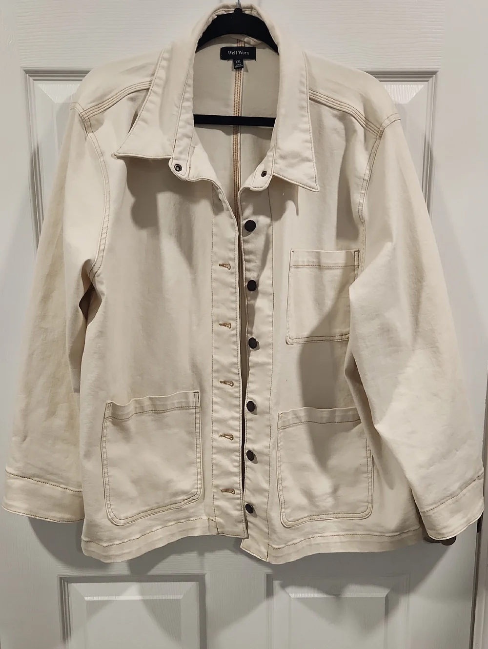 Well Worn Cream Jean Jacket - Utility Style - Picture 1 of 7